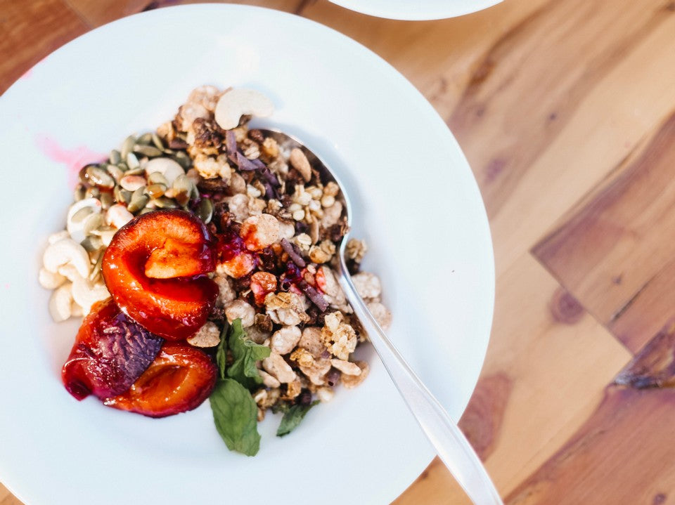 Warming Equinox Breakfast Baked Plums + Homemade Granola trikayoga