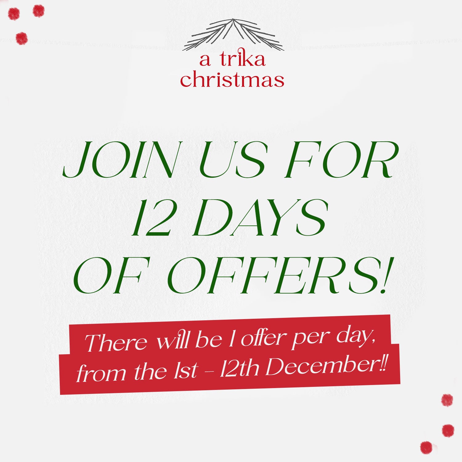 12 Days of Christmas at Trika! Special offers galore..